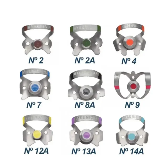 Coltene Fiesta 9w Color Coded Dental Dam Clamp Set sizes