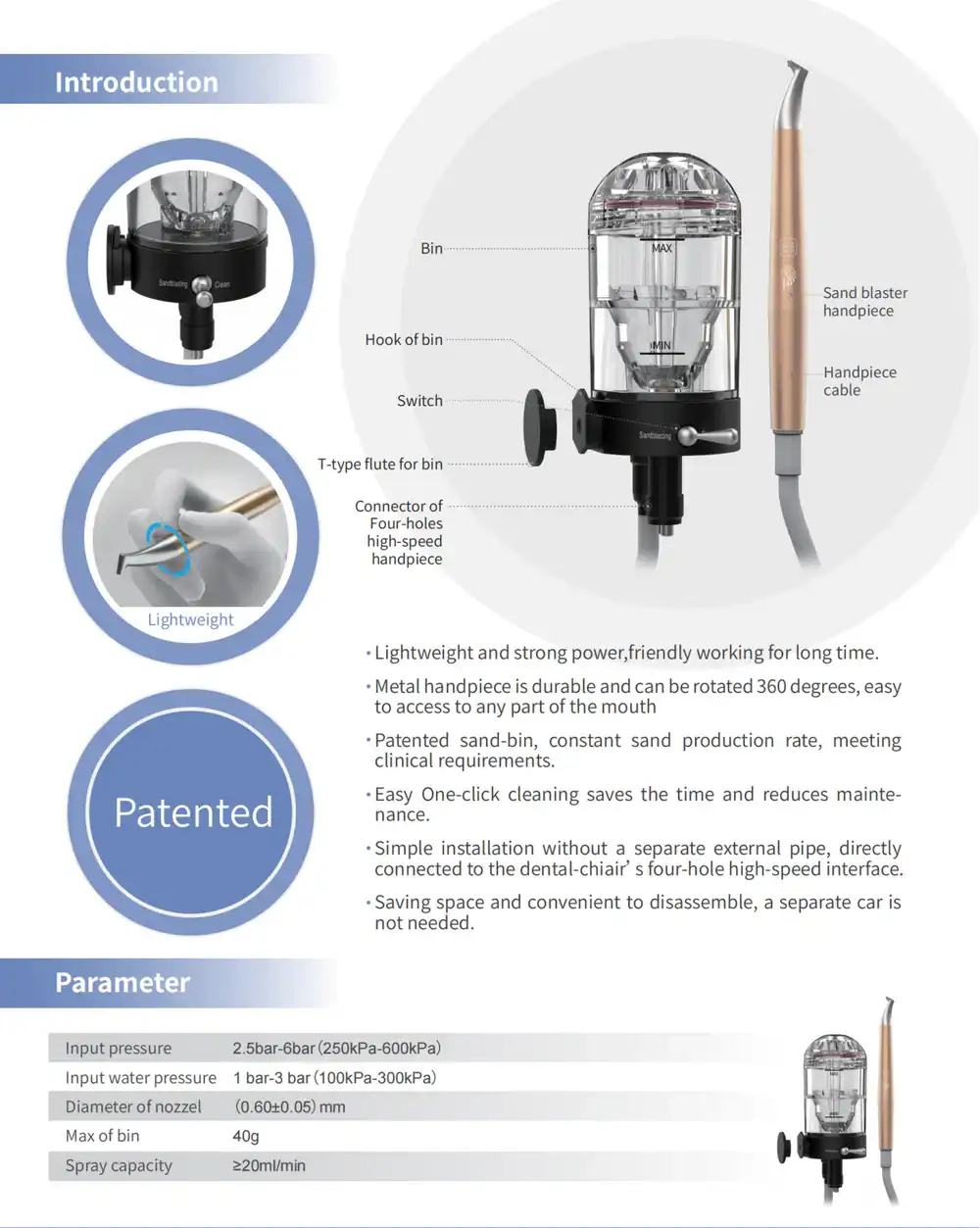Xpedent Dental Chair Side Alumina Sandblaster CB-M Details